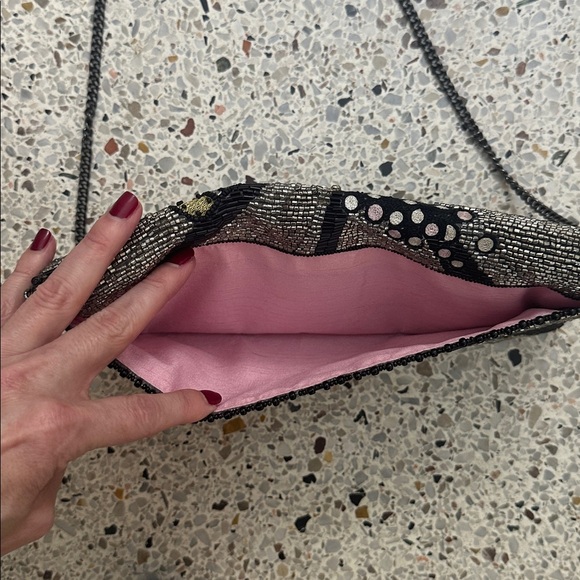 Mary Frances beaded bead embellished purse clutch black silver link champagne - Picture 6 of 9